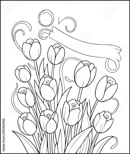 Relaxing bloom flower outline vector artwork for coloring page or book design