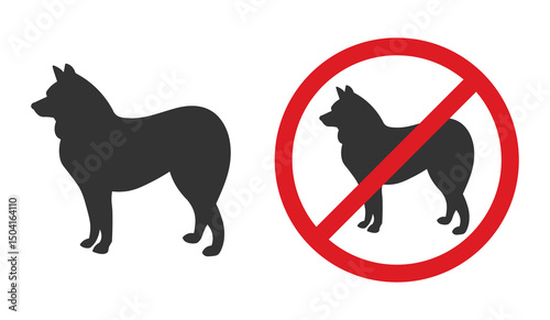 No Dog prohibited icon symbol shape. Dog not allowed pet silhouette sign logo. Forbidden. Vector illustration image. Isolated on white background.background