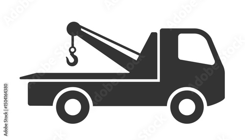 Recovery truck icon symbol shape. Breakdown cover logo sign. Recovery service. Road assistance auto service. Vector illustration image. Isolated on white background.