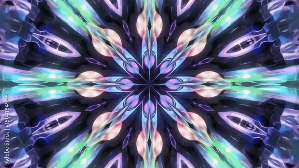 kaleidoscopic arrangement iridescent pastel neon wave ribbons black mirrored fluid geometry, psychedelic glow transitions, modern 90s Y2K banner look, realistic lighting, seamless pattern animation