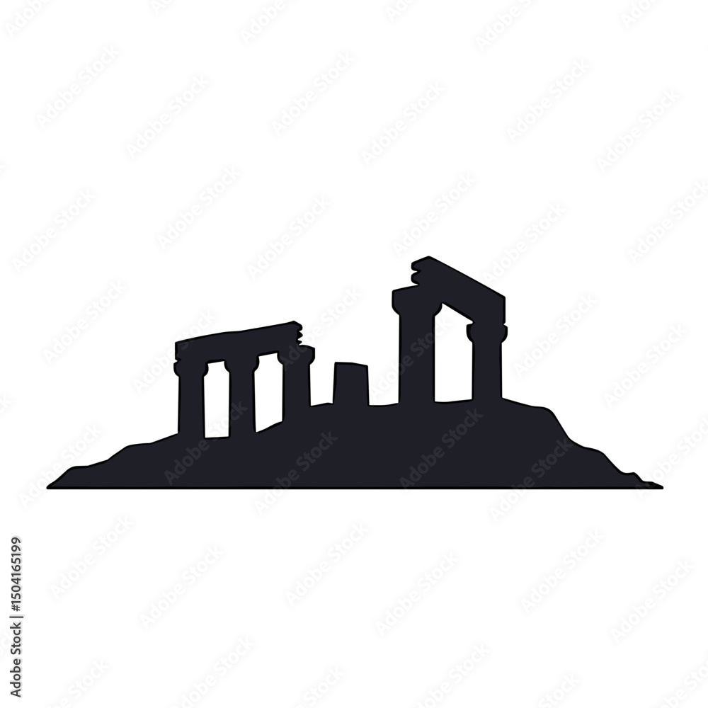 Silhouette of Ancient Greek Ruins on a Hilltop, Depicting Historical Architecture and Cultural Heritage
