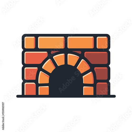 Stylized Brick Archway Vector Illustration with Orange and Red Tones, Minimalist Design