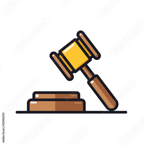 Vector Illustration of a Gavel and Sound Block Depicting Law, Justice, and Legal Proceedings