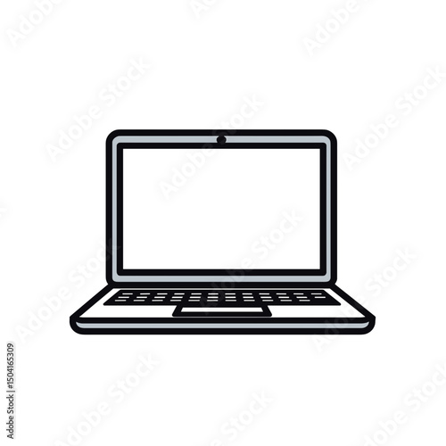 Simple Black and White Laptop Computer Vector Illustration for Technology and Business