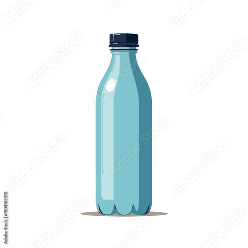 Blue Plastic Water Bottle with Black Cap Illustration for Hydration and Refreshment