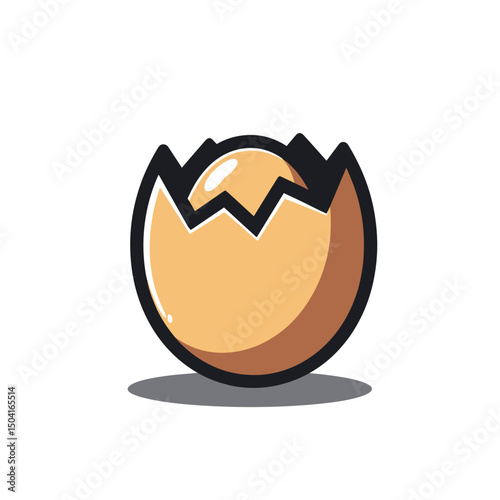 Cracked Egg Illustration with Visible Yolk and Shell Fragments, Simple and Clean Design