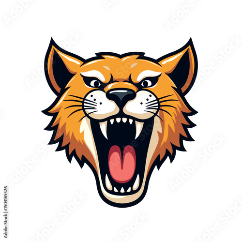 Aggressive Cartoon Cougar Head Logo Illustration with Sharp Teeth and Fierce Expression