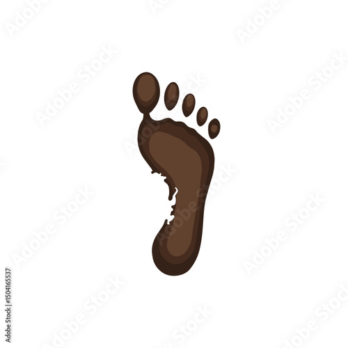 Brown Muddy Footprint Illustration Isolated on White Background, Footprint Clipart with Mud Texture