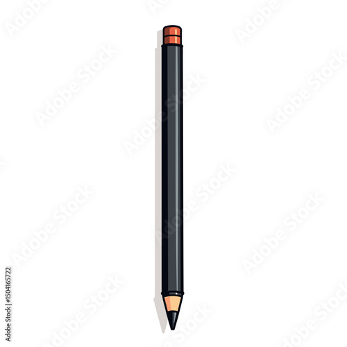 Illustration of a Black Graphite Pencil with Eraser, a Common Writing and Drawing Tool