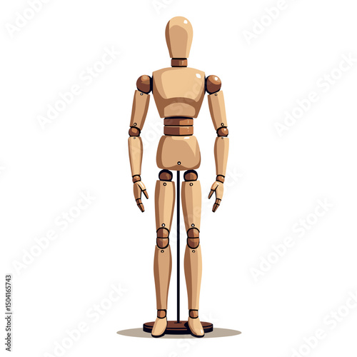 Wooden Mannequin Figure Standing Upright in a Neutral Pose Illustration for Art and Design