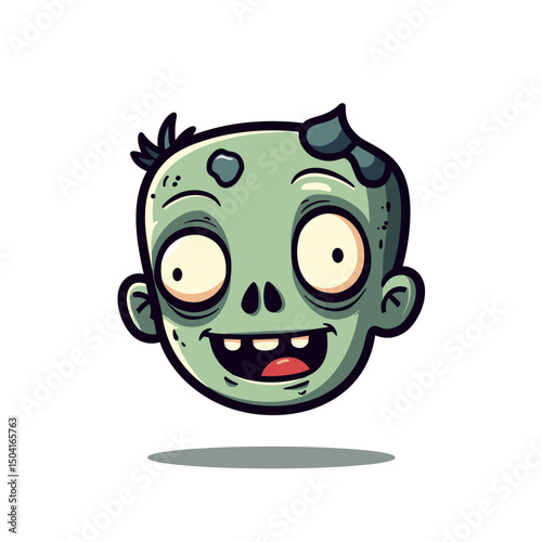 Cartoon Zombie Head with Green Skin and Googly Eyes Vector Illustration for Halloween