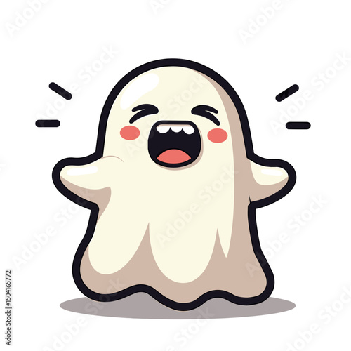 Cute Cartoon Ghost Illustration with Exaggerated Expression and Kawaii Style for Halloween
