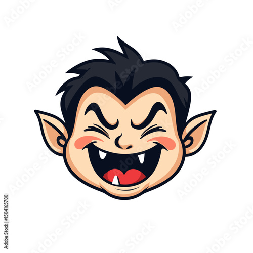 Cartoon Vampire Face with Evil Grin and Sharp Teeth Illustration, Halloween Character Design