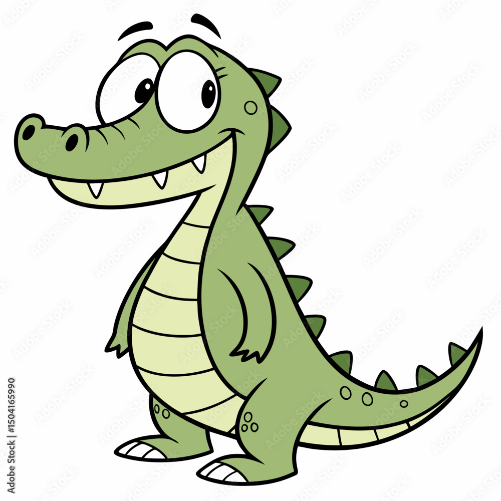 Fototapeta premium Сartoon happy crocodile. Colourful alligator. Children's vector illustration. Isolated on white background. Side view.