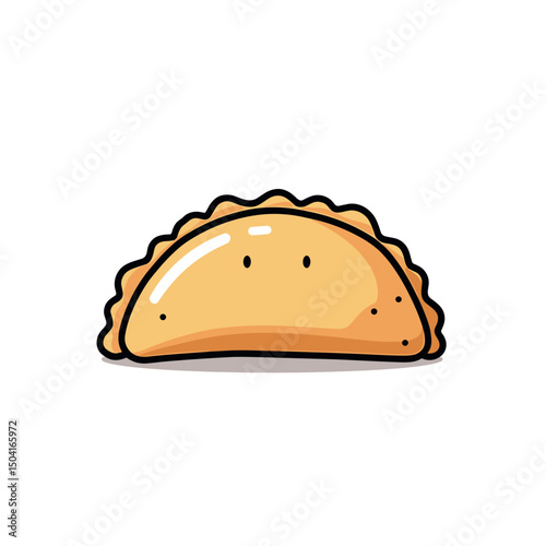 Cartoon Illustration of a Delicious Empanada Pastry with Golden Crust and Savory Filling