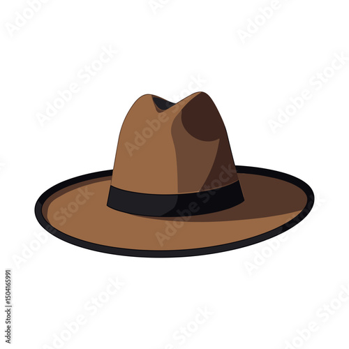 Stylish Brown Fedora Hat with Black Band Illustration on White Background