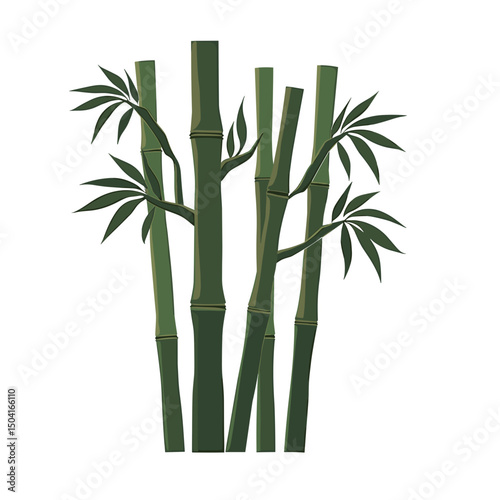 Illustration of Bamboo Stalks and Leaves with a Clean White Background, Ideal for Nature-Themed Designs