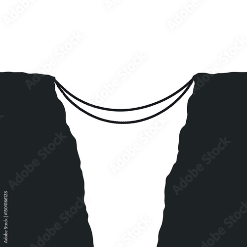 Minimalist Illustration of a Rope Bridge Spanning a Deep Chasm, a Symbol of Connection and Overcoming Obstacles