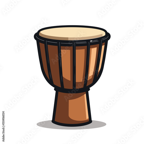 Illustration of a Djembe Drum, a West African Percussion Instrument, with Detailed Wood Grain and Rhythmic Design