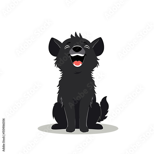 Cartoon Illustration of a Happy Black Dog Sitting and Laughing with Joyful Expression on a White Background