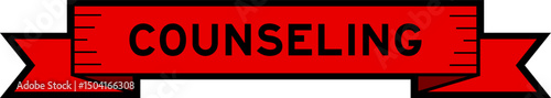 Red ribbon label banner with word counseling on white background