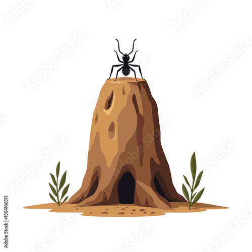 Ant on an Anthill: A Vector Illustration of Insect Behavior and Colony Life
