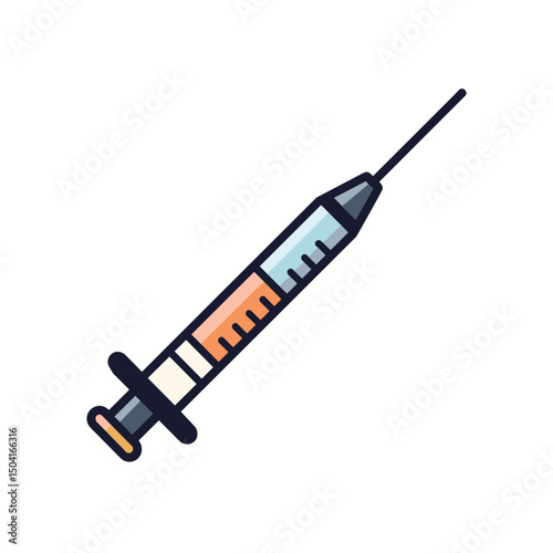 Illustration of a Syringe with Orange Liquid for Vaccination or Medical Treatment