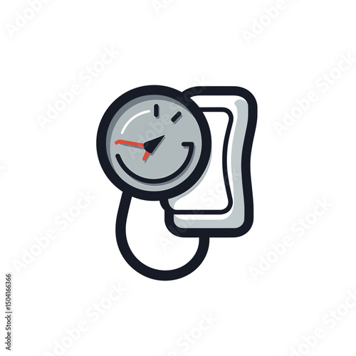 Stylized Sphygmomanometer Blood Pressure Monitor Icon with Smiling Gauge Face for Medical Use