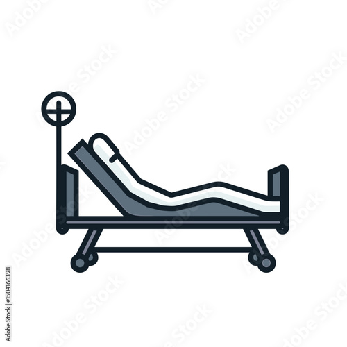 Illustration of a Person Lying in a Hospital Bed with an IV Drip, Healthcare Concept