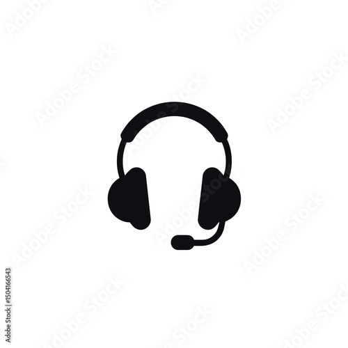 Black and White Minimalist Icon of Headphones with Microphone for Customer Service or Support