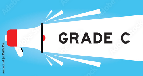 Color megaphone icon with word grade c in white banner on blue background