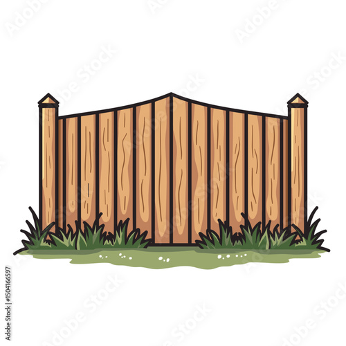Illustration of a Wooden Fence with Grass, a Simple Design for Outdoor Structures
