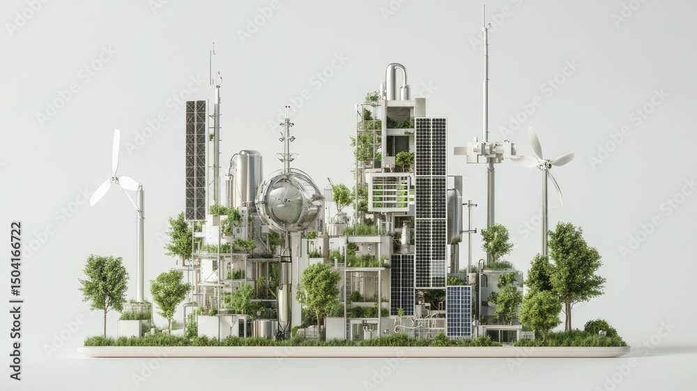 Obraz premium Futuristic Eco-Friendly City Model With Renewable Energy Sources, world environment day 5 June, earth day 22 april 