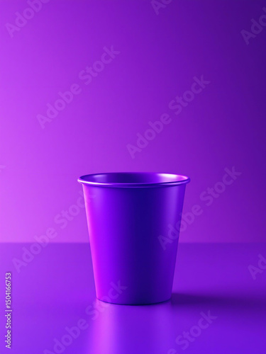 Elegant plastic cup with shine, minimalist purple scene.
