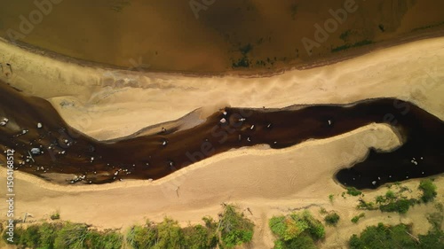 Wallpaper Mural A Breathtakingly Stunning Aerial View of a Serene River Gracefully Meandering Through Expansive Golden Sands Torontodigital.ca