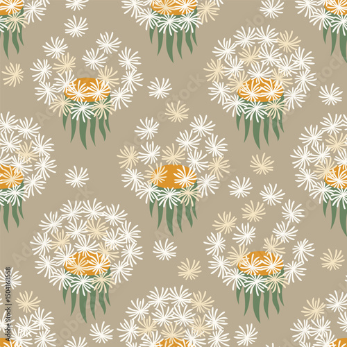 Fluffy dandelions vector illustration. Spring floral seamless pattern.