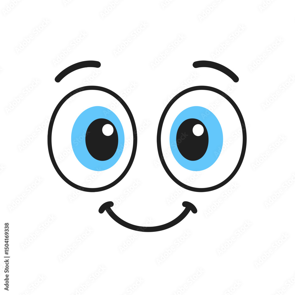 Fototapeta premium Cartoon face smiling with blue eyes on white, for kid's blogs