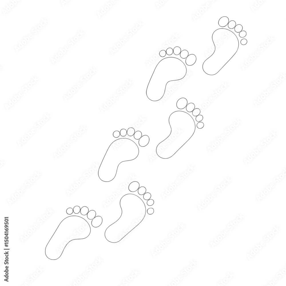 Footprints trail on white background, the concept of progress with copy space Footprints trail on white background, the concept of progress with copy space