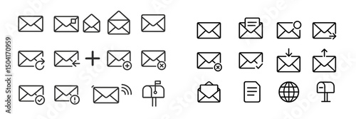 Various envelope icons depicting different messages, actions, and communications for digital correspondence