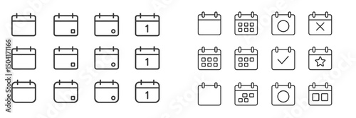 Various calendar icons depicting different dates, statuses, and reminders for planning and organization