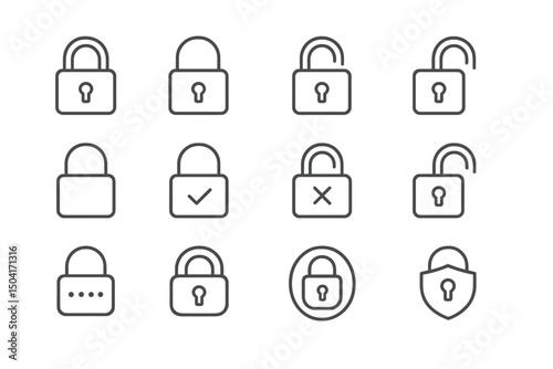 Collection of lock icons showcasing various states of security in a digital format