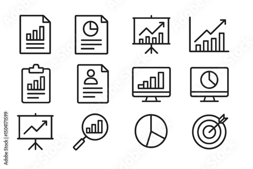 Illustration of business reports and analytics tools in a professional setting for data presentation and analysis
