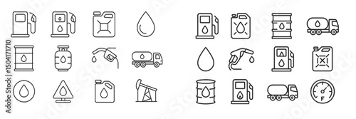 Fuel icons representing various elements of the petroleum and gas industry in a clean, minimalistic design