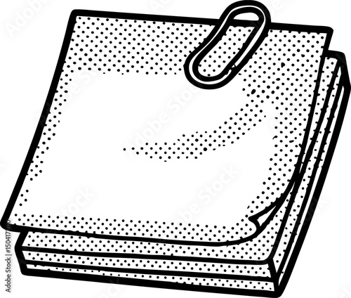 Vintage notebook illustration with paper clip hand drawn sketch in black and white