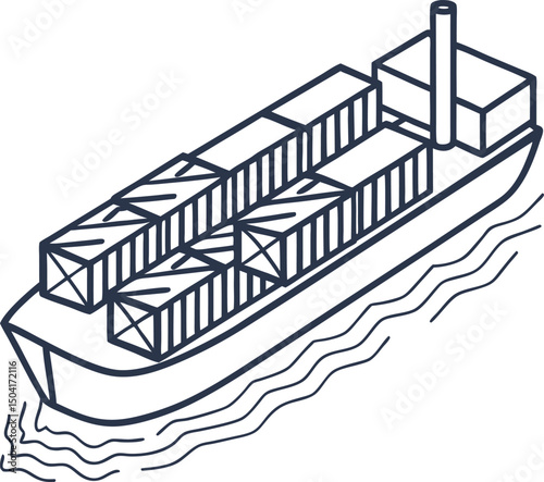 Container ship illustration cargo transport, shipping ocean trade logistics global maritime commerce