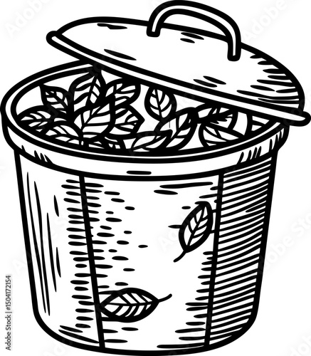 illustration of a compost bin with organic leaves for eco friendly waste recycling and sustainability