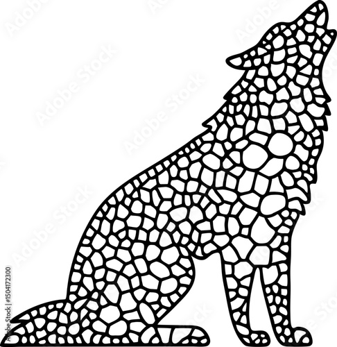 Mosaic wolf silhouette in geometric patterns illustrating art and design
