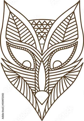 intricate geometric fox illustration with tribal patterns detailed artistic animal artwork in monochrome