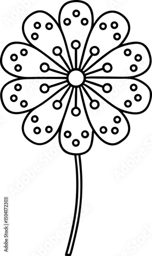 Simple line art flower with circular petals and stem design