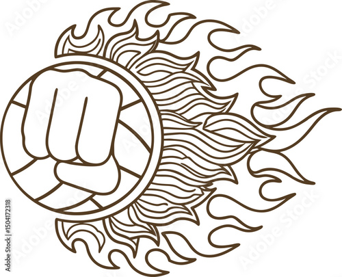 Fist with a fiery flame design symbolizing power and energy
